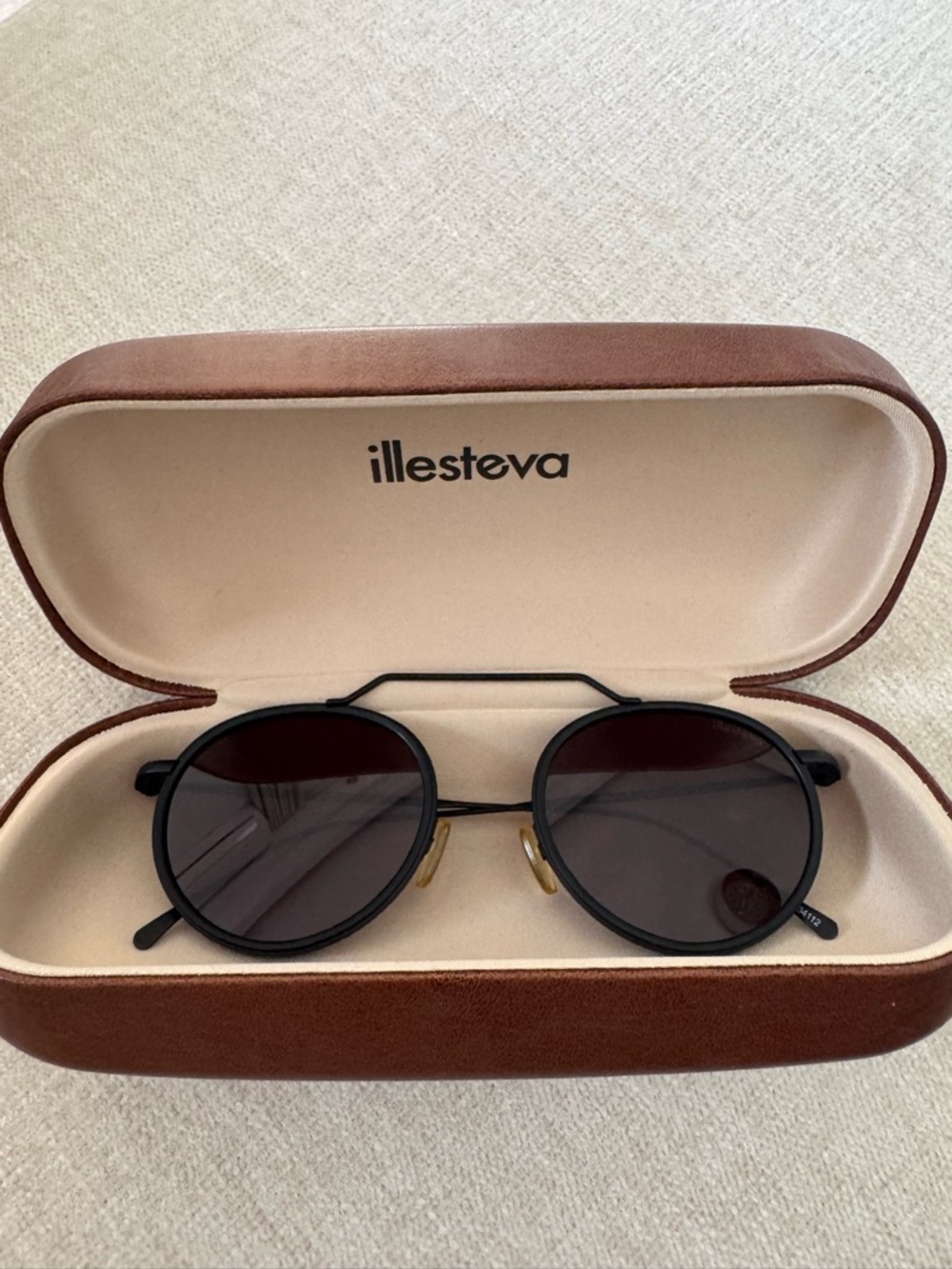 Illesteva Black Round Sunglasses with Dark Brown Lenses